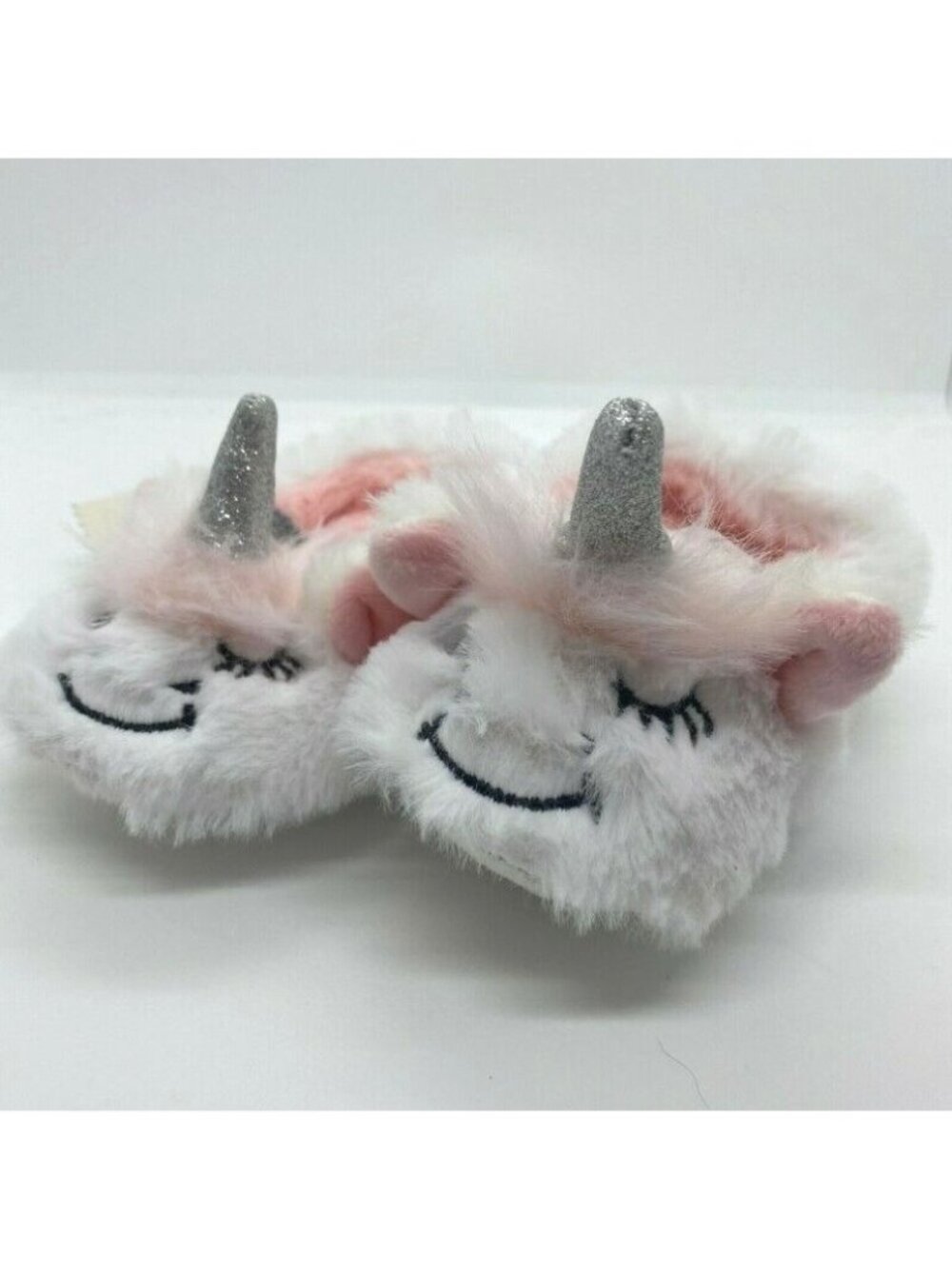 Cat & Jack toddler Girls Unicorn Plush Slippers W/ Strap-White-Size 12/24M